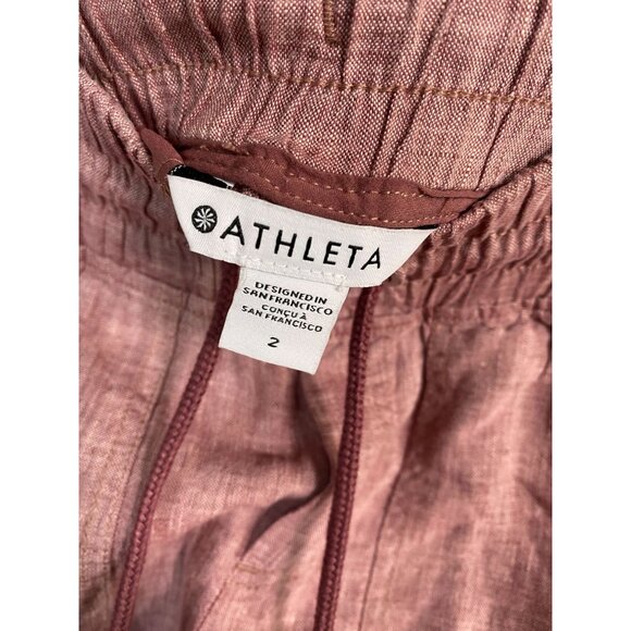 Athleta Womens Cabo Linen Wide leg Pants Size 2 Pink Drawstring Relaxed Fit - Picture 3 of 16